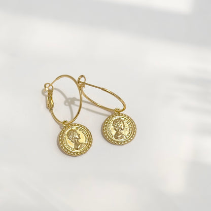 ELIZA Coin Medallion Hoop Earrings