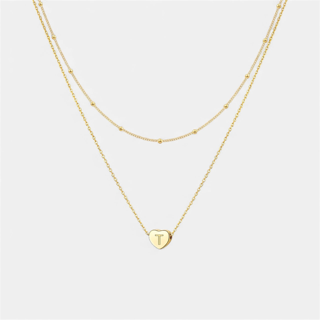 Layered Heart Initial Necklace