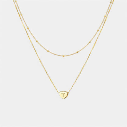 Layered Heart Initial Necklace