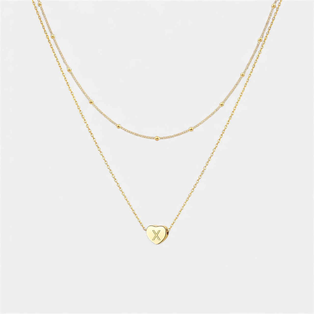 Layered Heart Initial Necklace