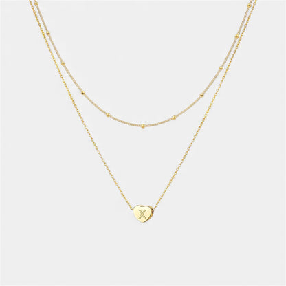 Layered Heart Initial Necklace