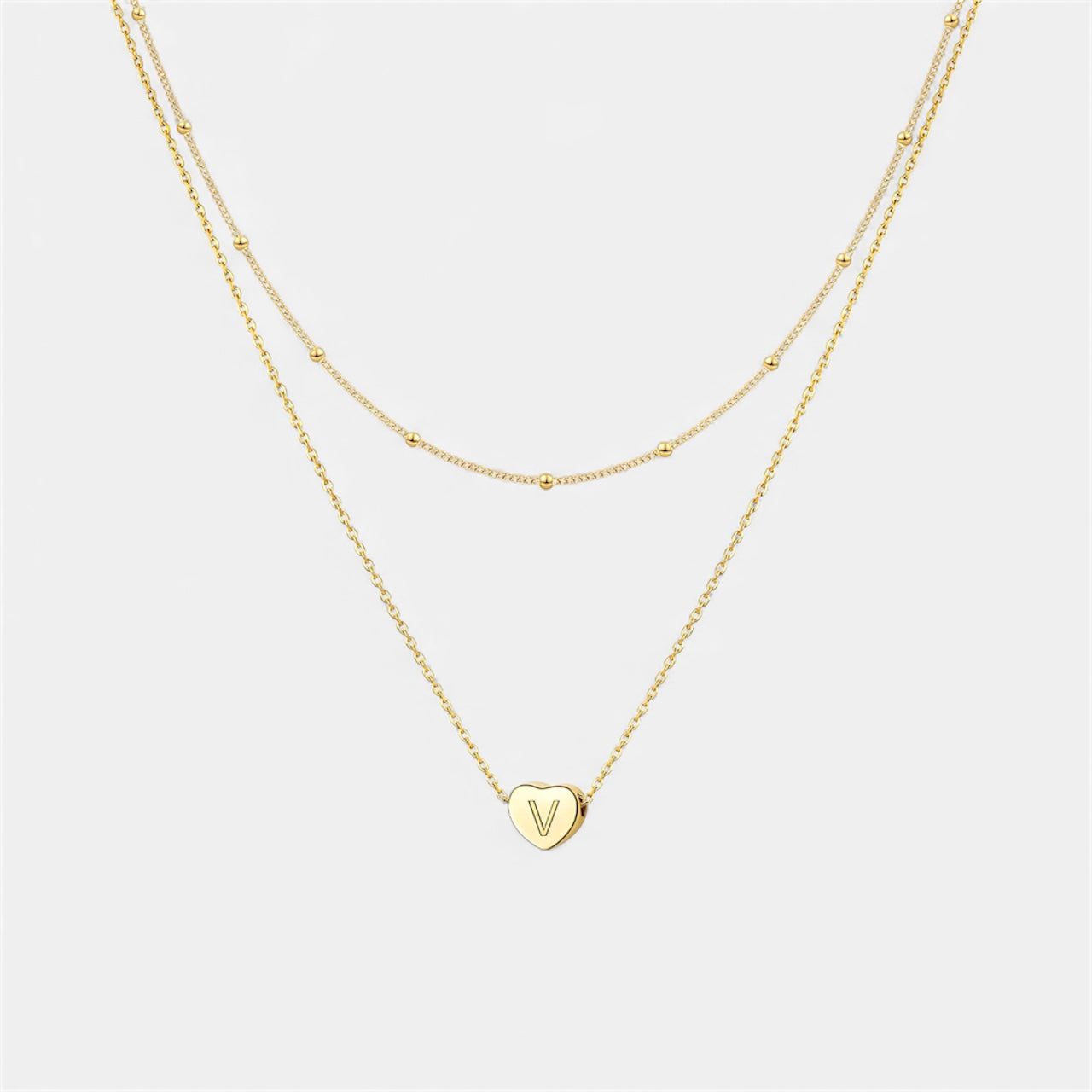 Layered Heart Initial Necklace