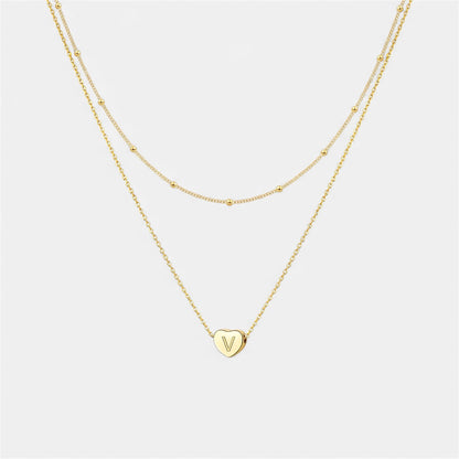Layered Heart Initial Necklace