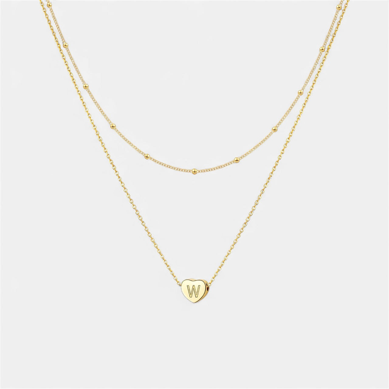 Layered Heart Initial Necklace
