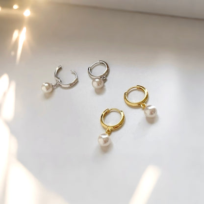 DORA Pearl Huggie Hoop Earrings