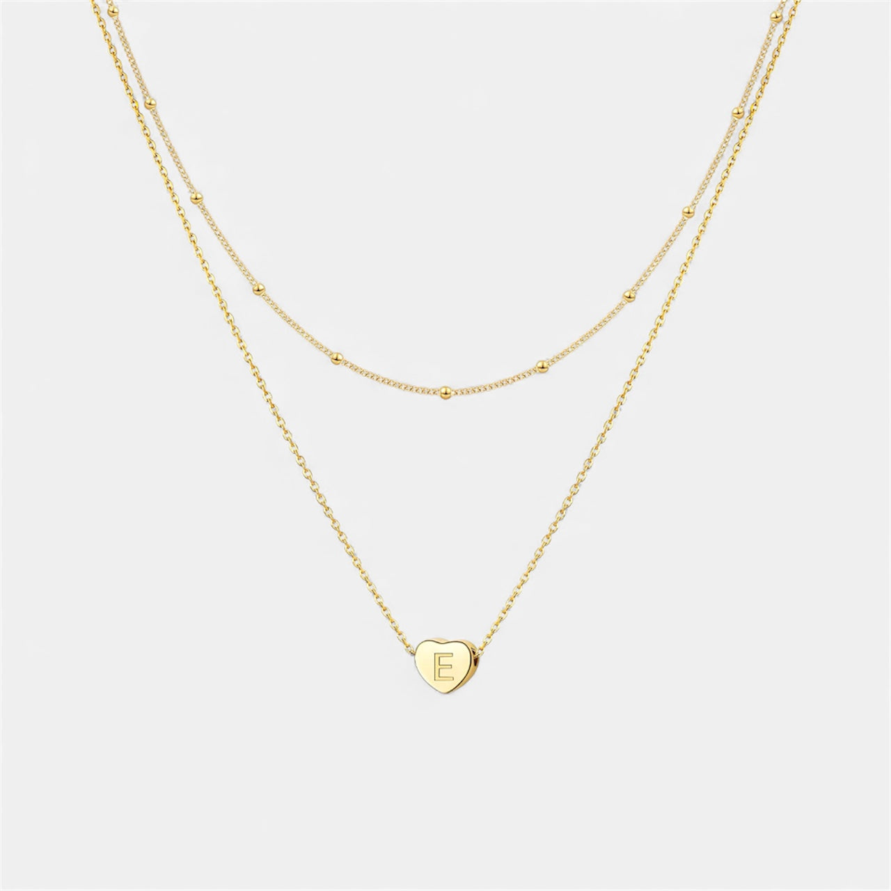 Layered Heart Initial Necklace