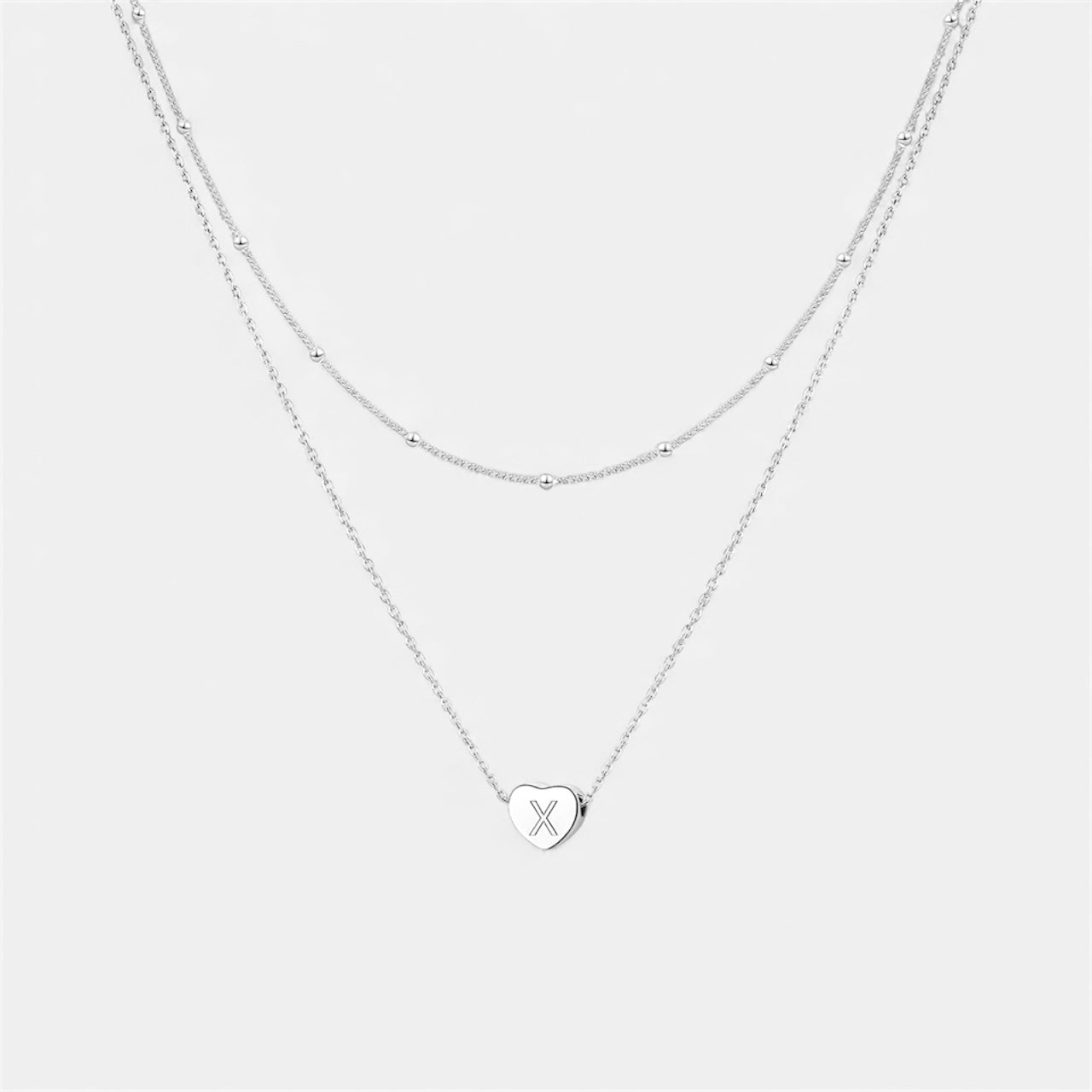 Layered Heart Initial Necklace