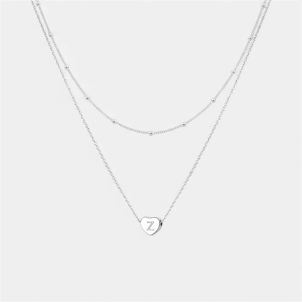 Layered Heart Initial Necklace