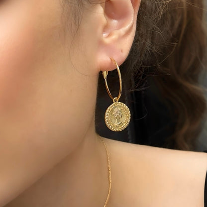 ELIZA Coin Medallion Hoop Earrings