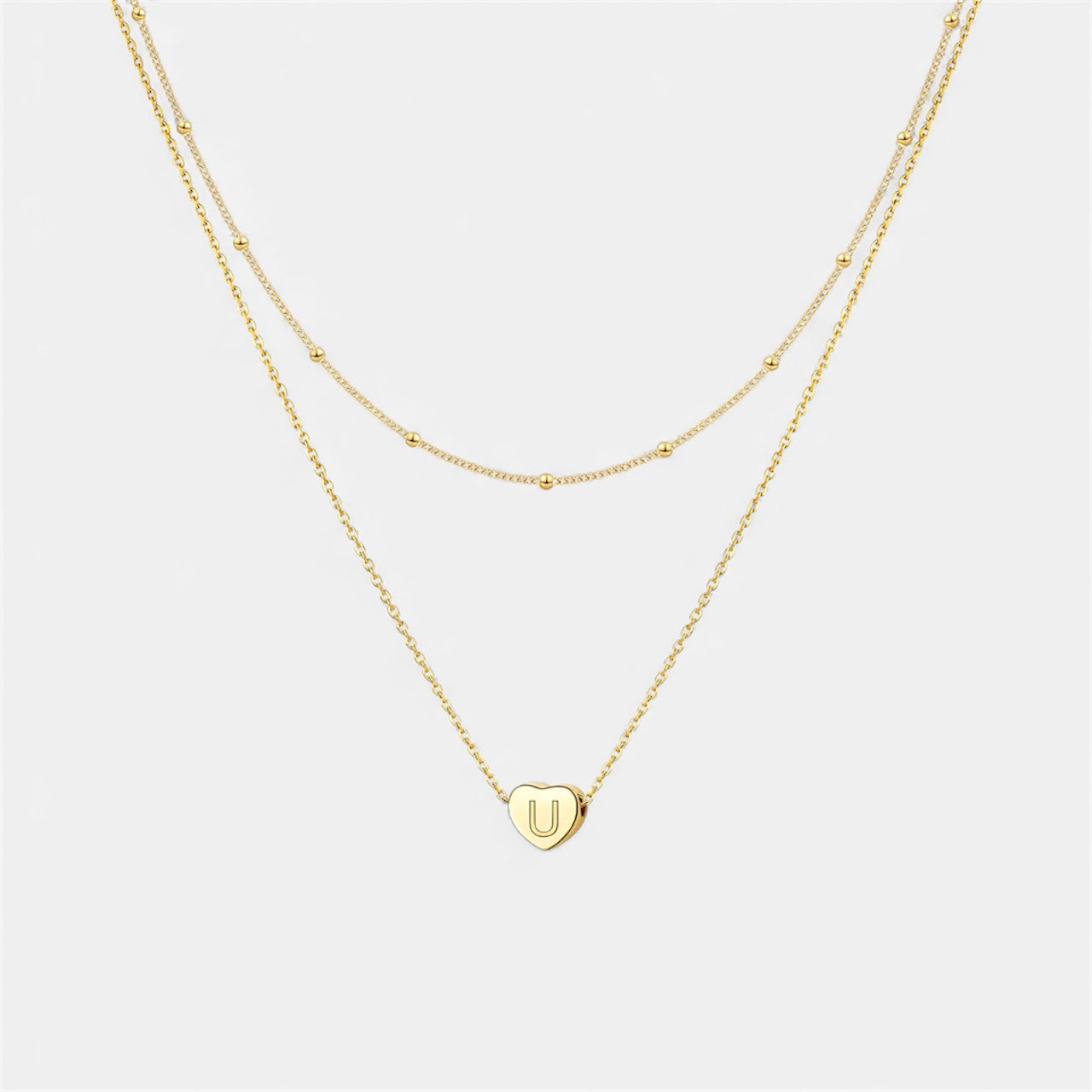 Layered Heart Initial Necklace