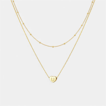 Layered Heart Initial Necklace