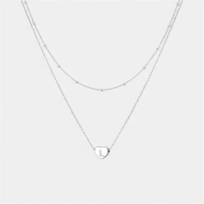 Layered Heart Initial Necklace