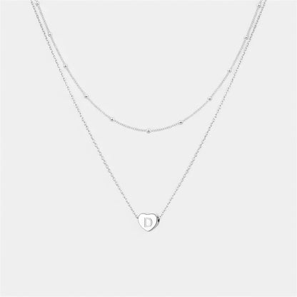 Layered Heart Initial Necklace