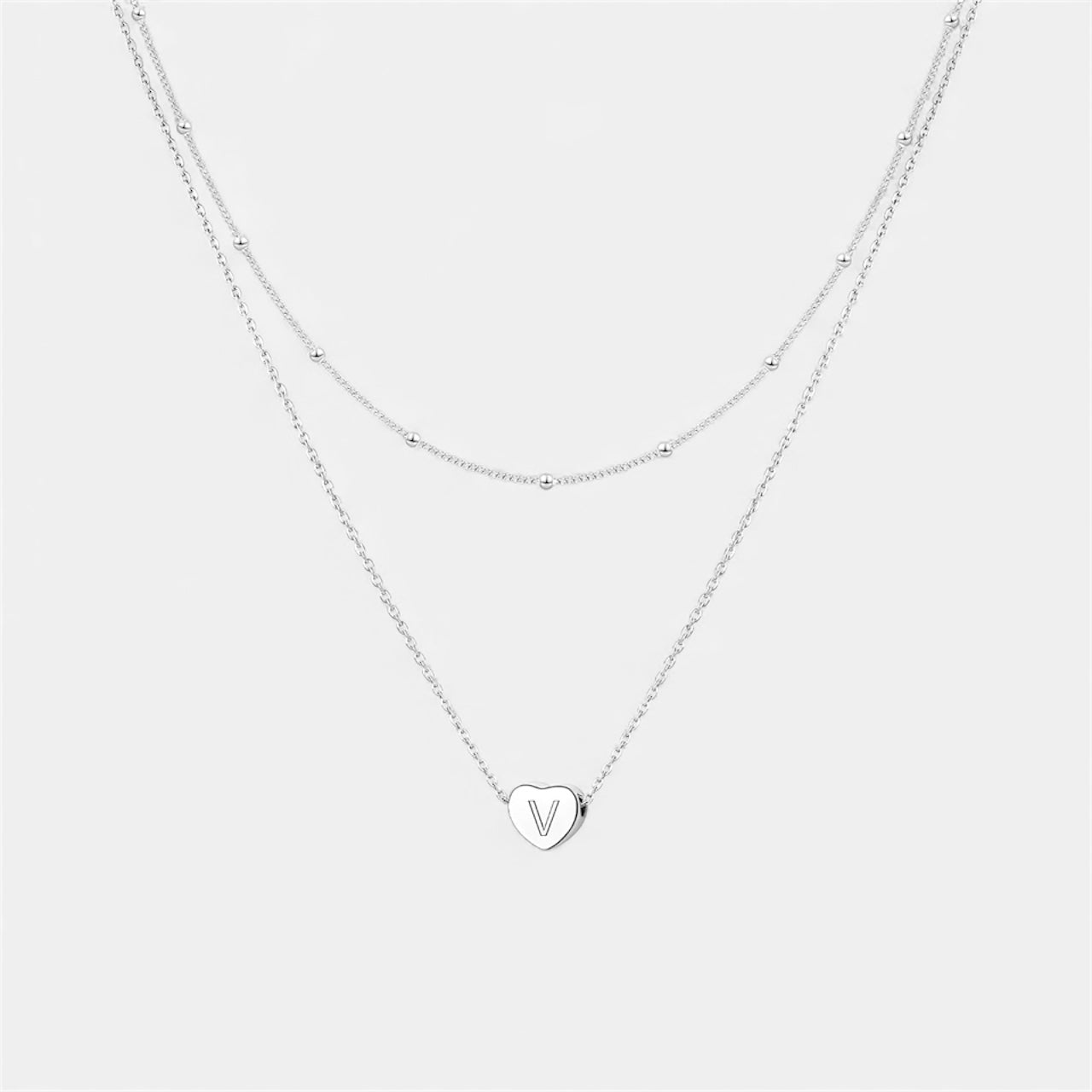 Layered Heart Initial Necklace
