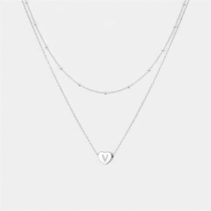 Layered Heart Initial Necklace