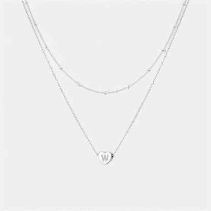 Layered Heart Initial Necklace