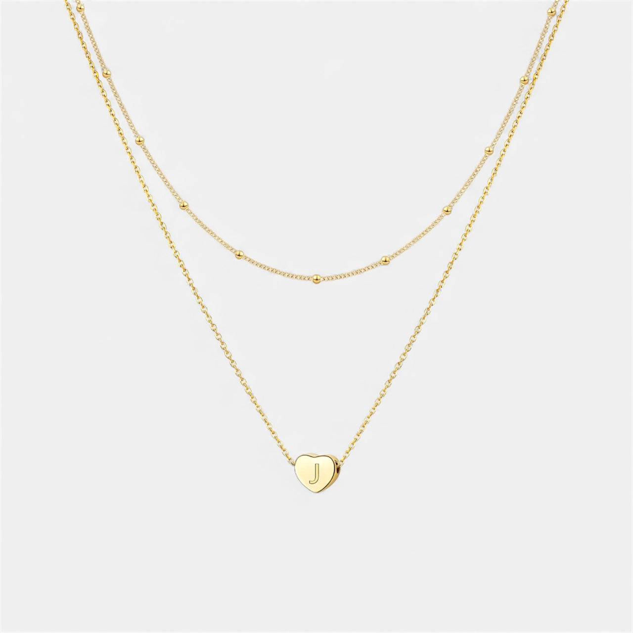 Layered Heart Initial Necklace