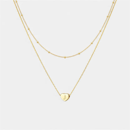 Layered Heart Initial Necklace