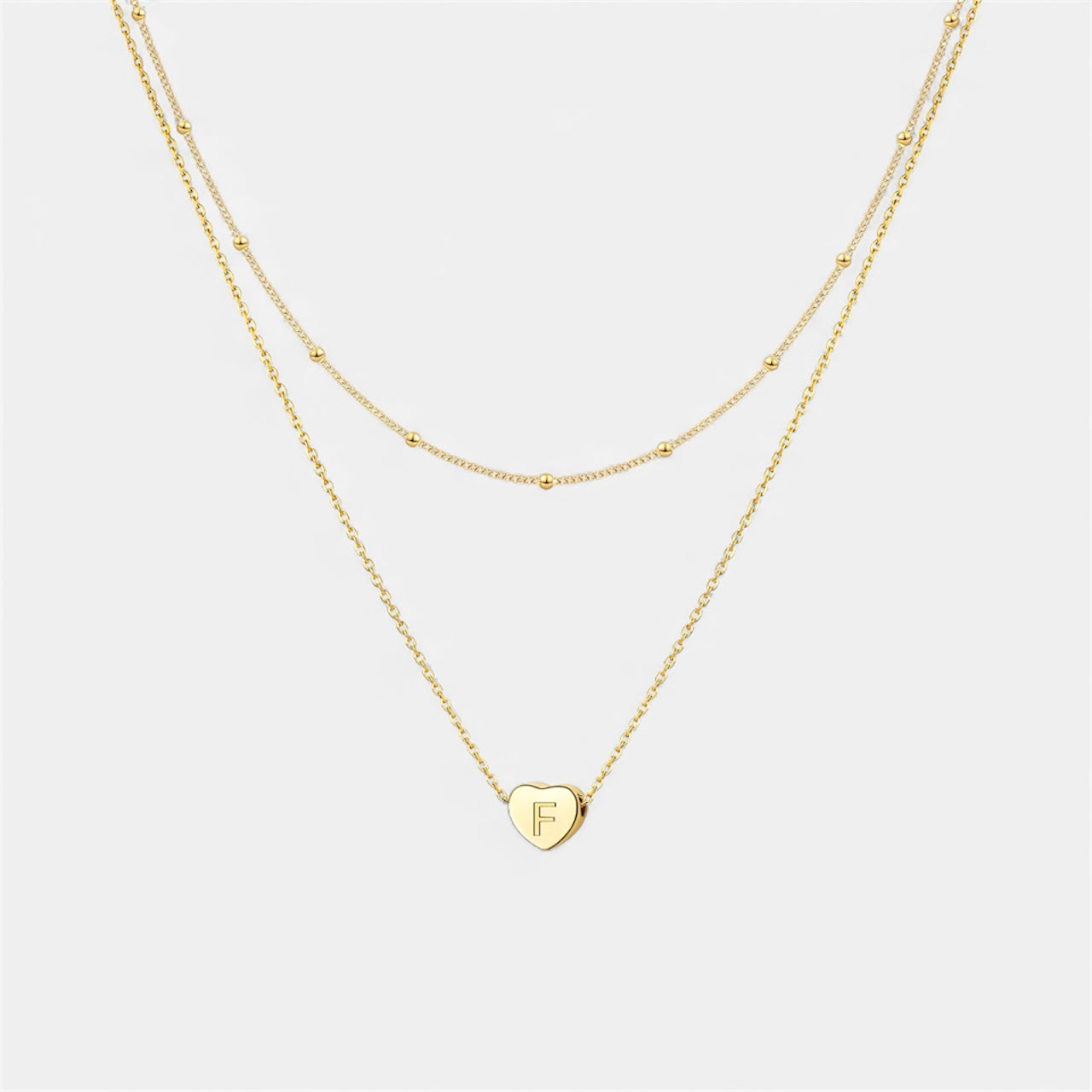 Layered Heart Initial Necklace
