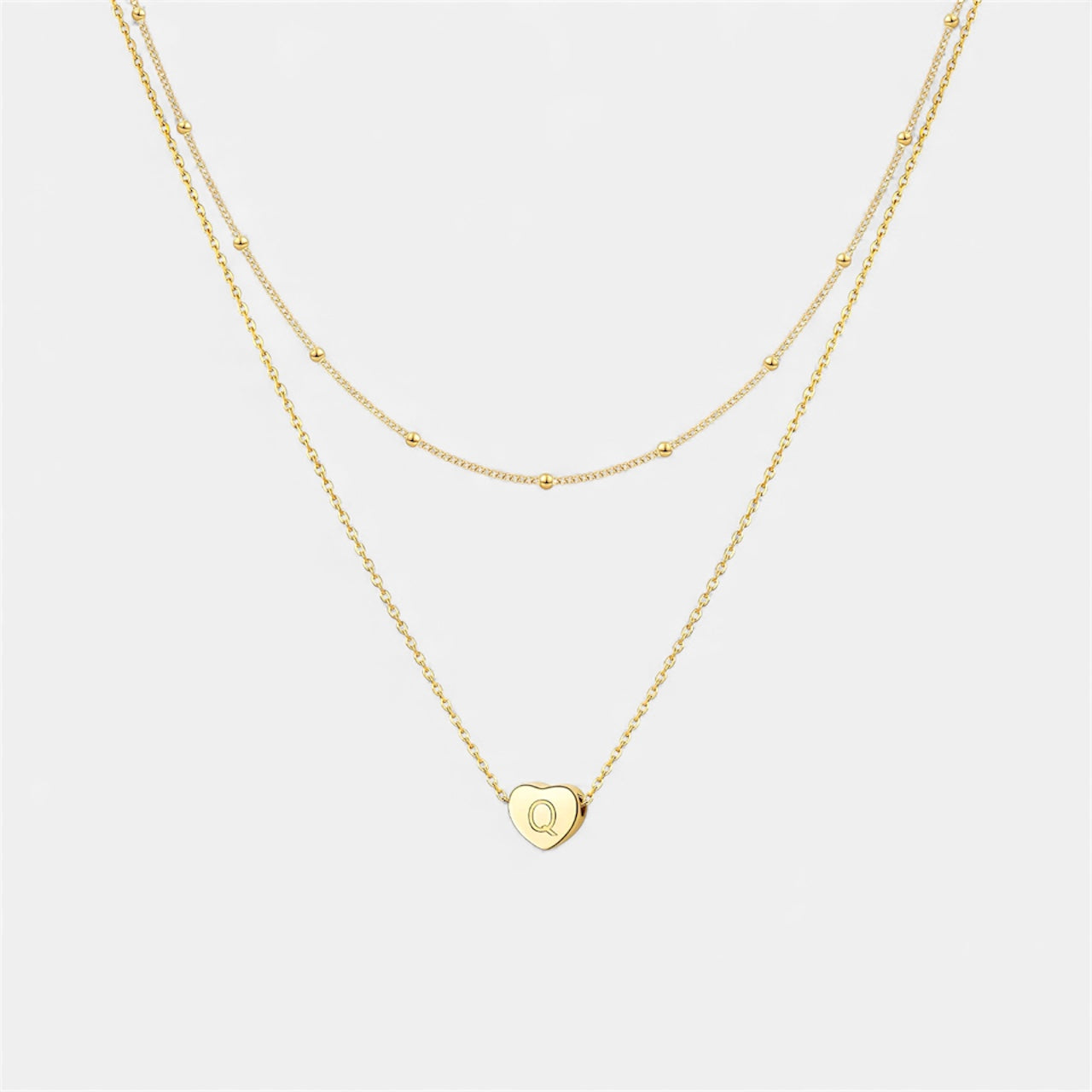 Layered Heart Initial Necklace