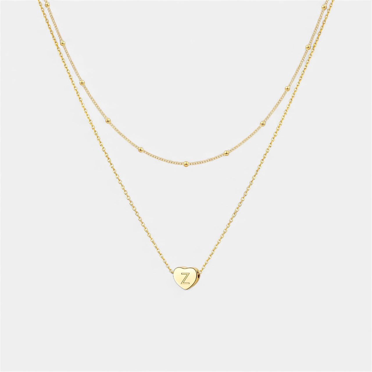 Layered Heart Initial Necklace