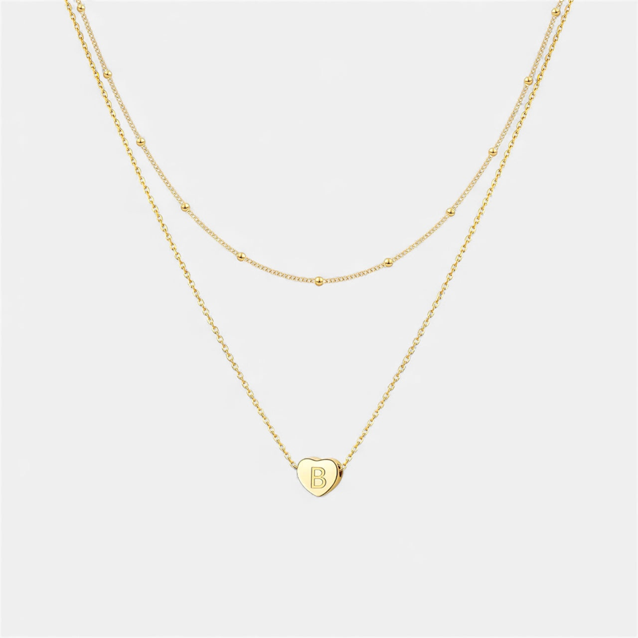Layered Heart Initial Necklace
