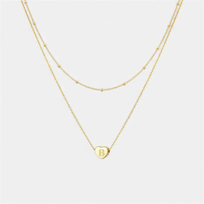 Layered Heart Initial Necklace