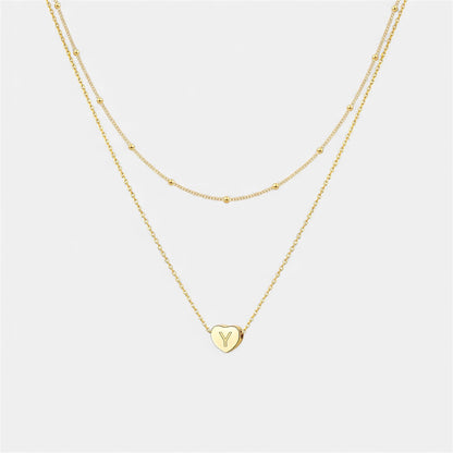 Layered Heart Initial Necklace