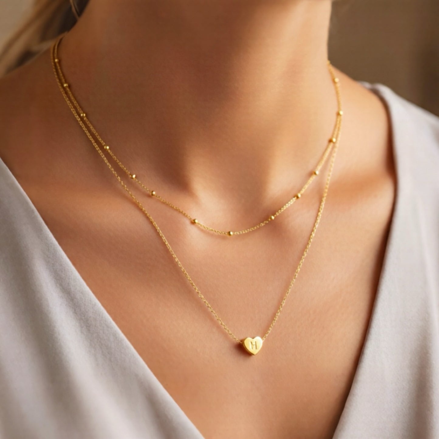 Layered Heart Initial Necklace