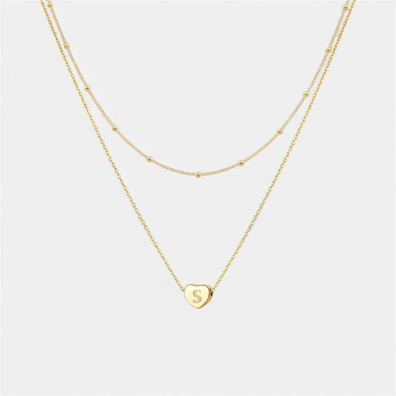Layered Heart Initial Necklace