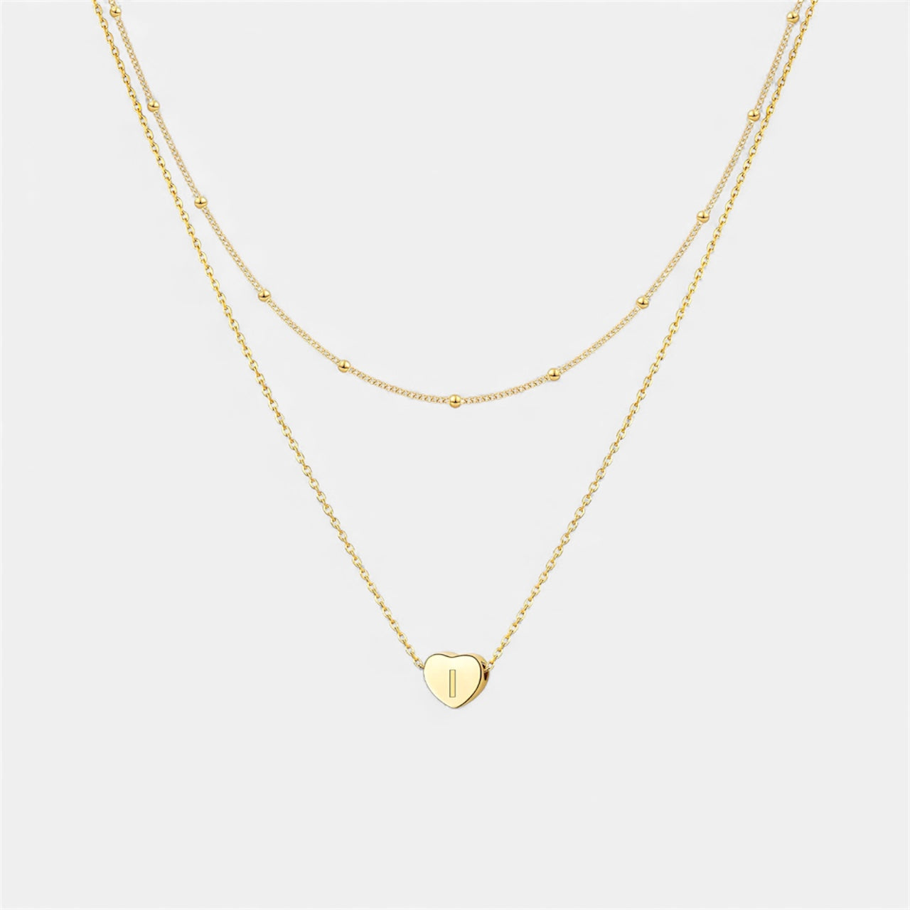 Layered Heart Initial Necklace