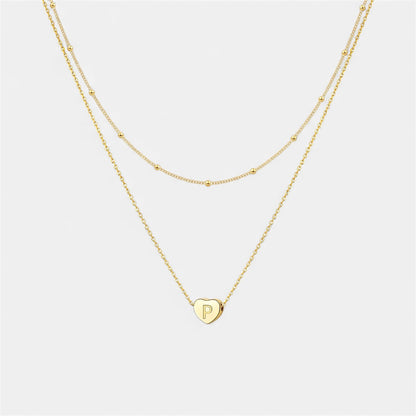 Layered Heart Initial Necklace