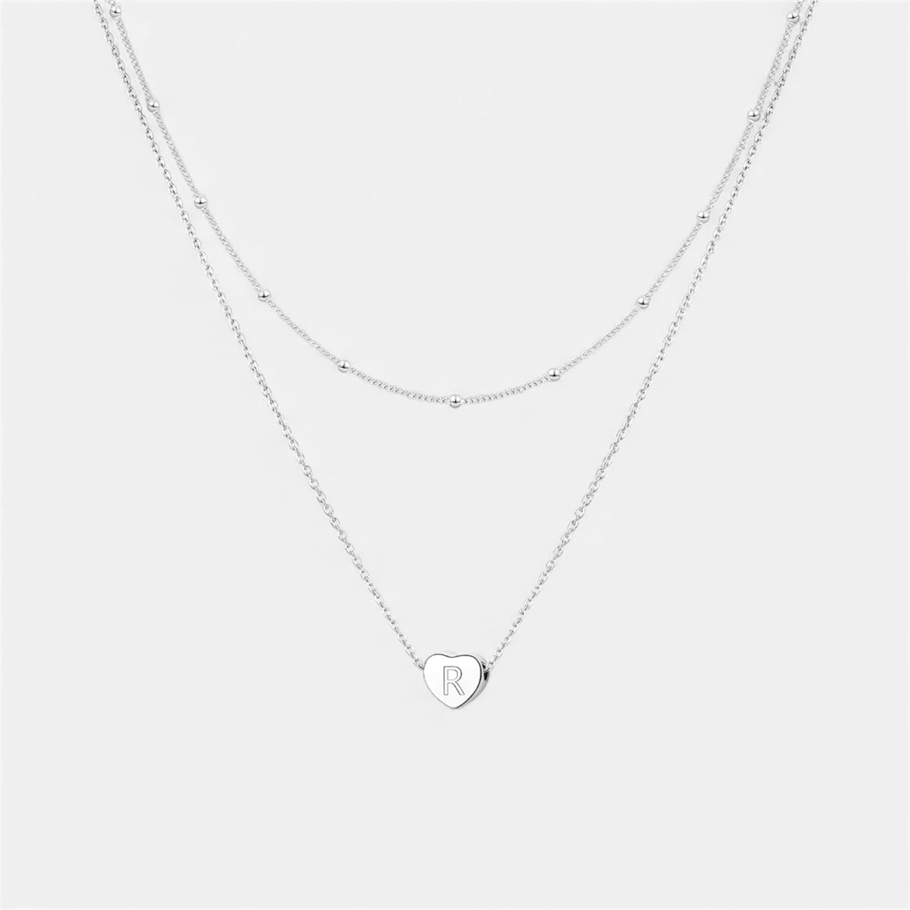 Layered Heart Initial Necklace
