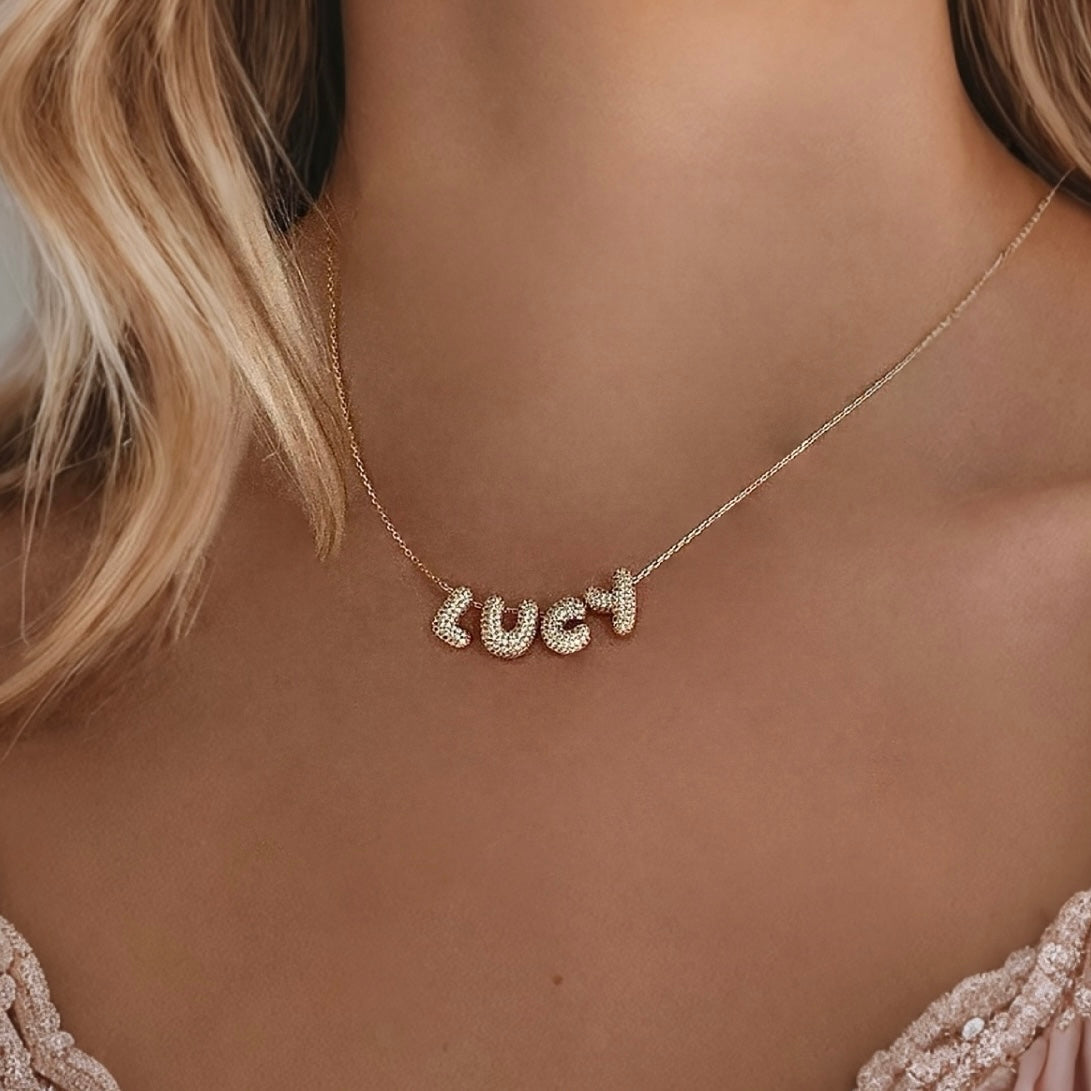 Mini Pavé Bubble Letter Necklace