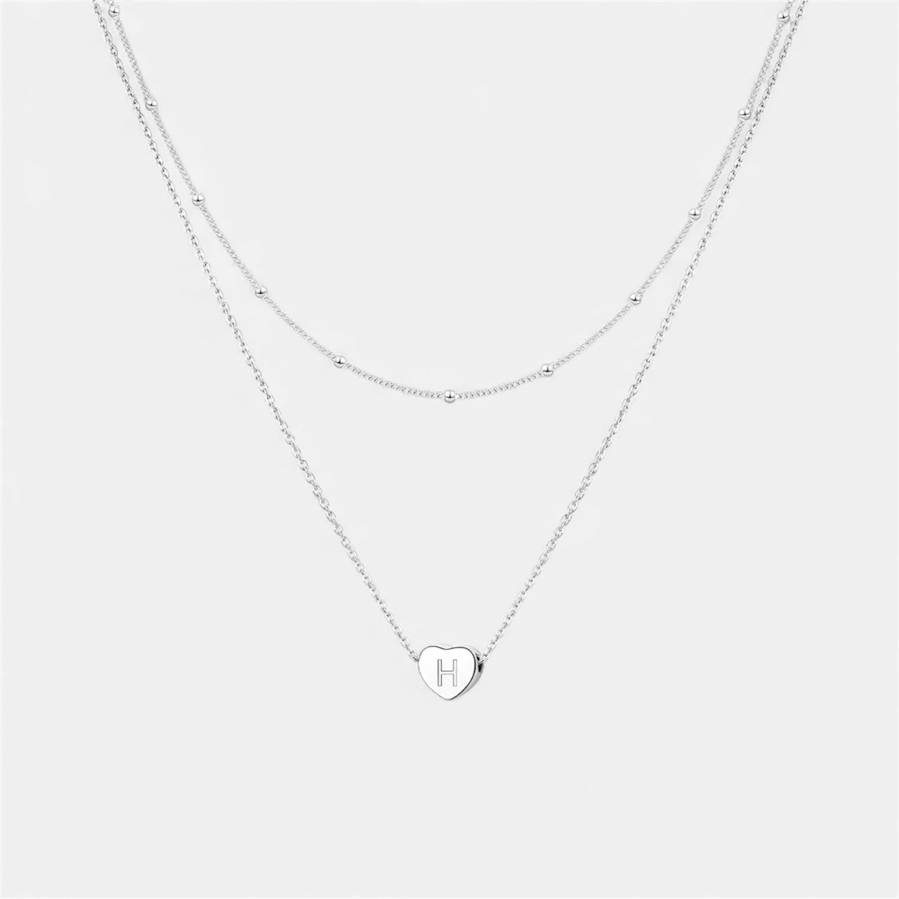Layered Heart Initial Necklace