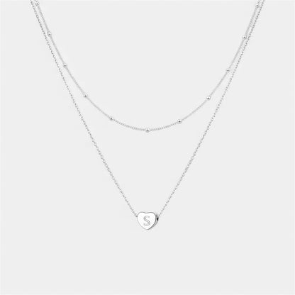 Layered Heart Initial Necklace