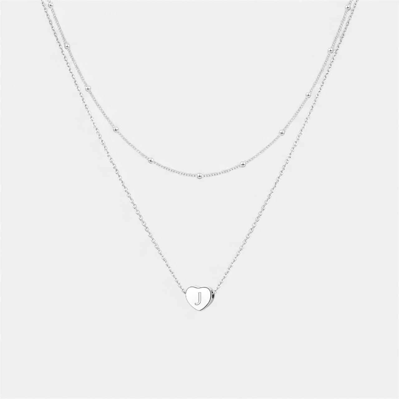 Layered Heart Initial Necklace