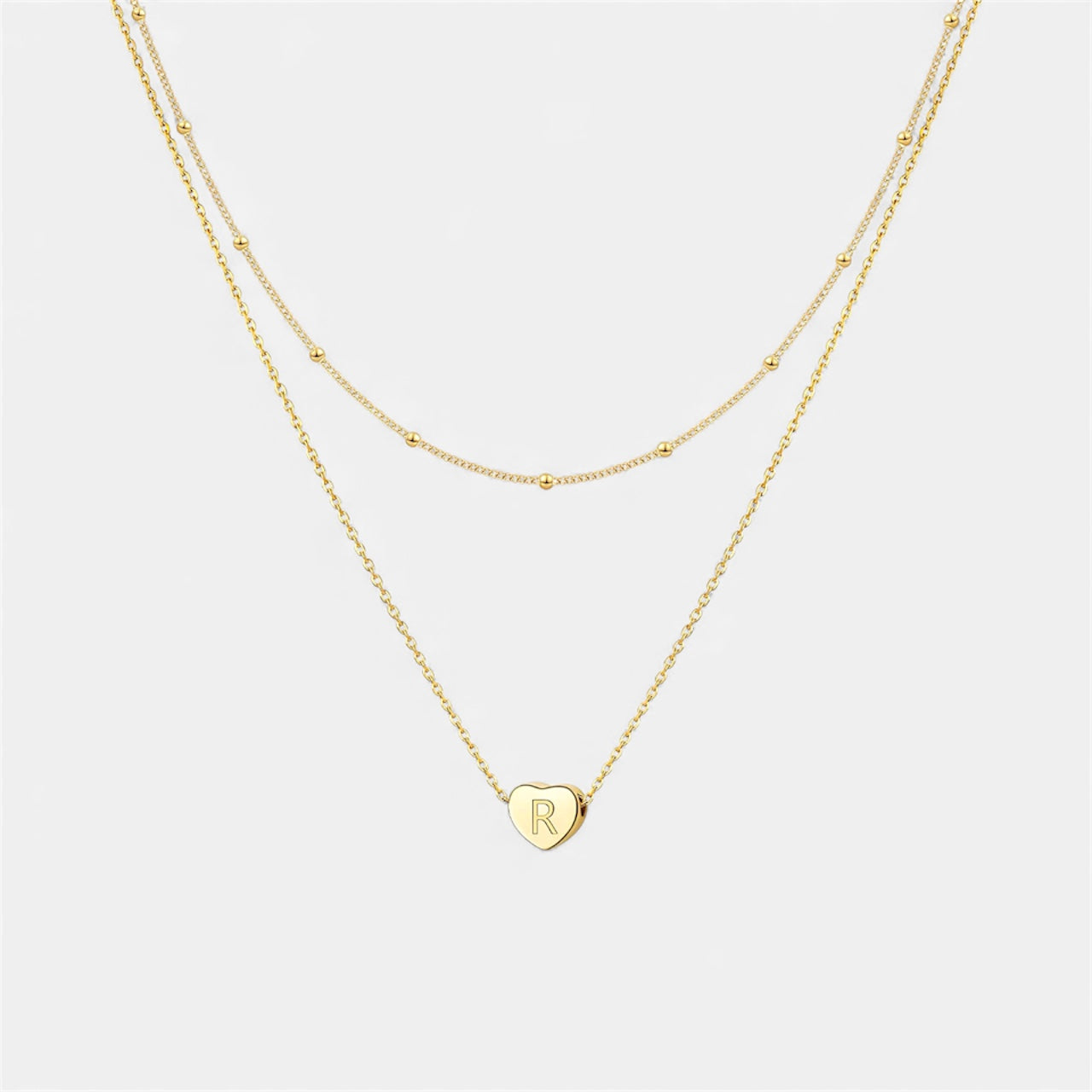 Layered Heart Initial Necklace