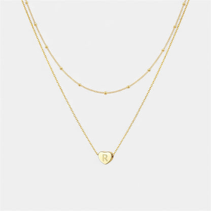 Layered Heart Initial Necklace
