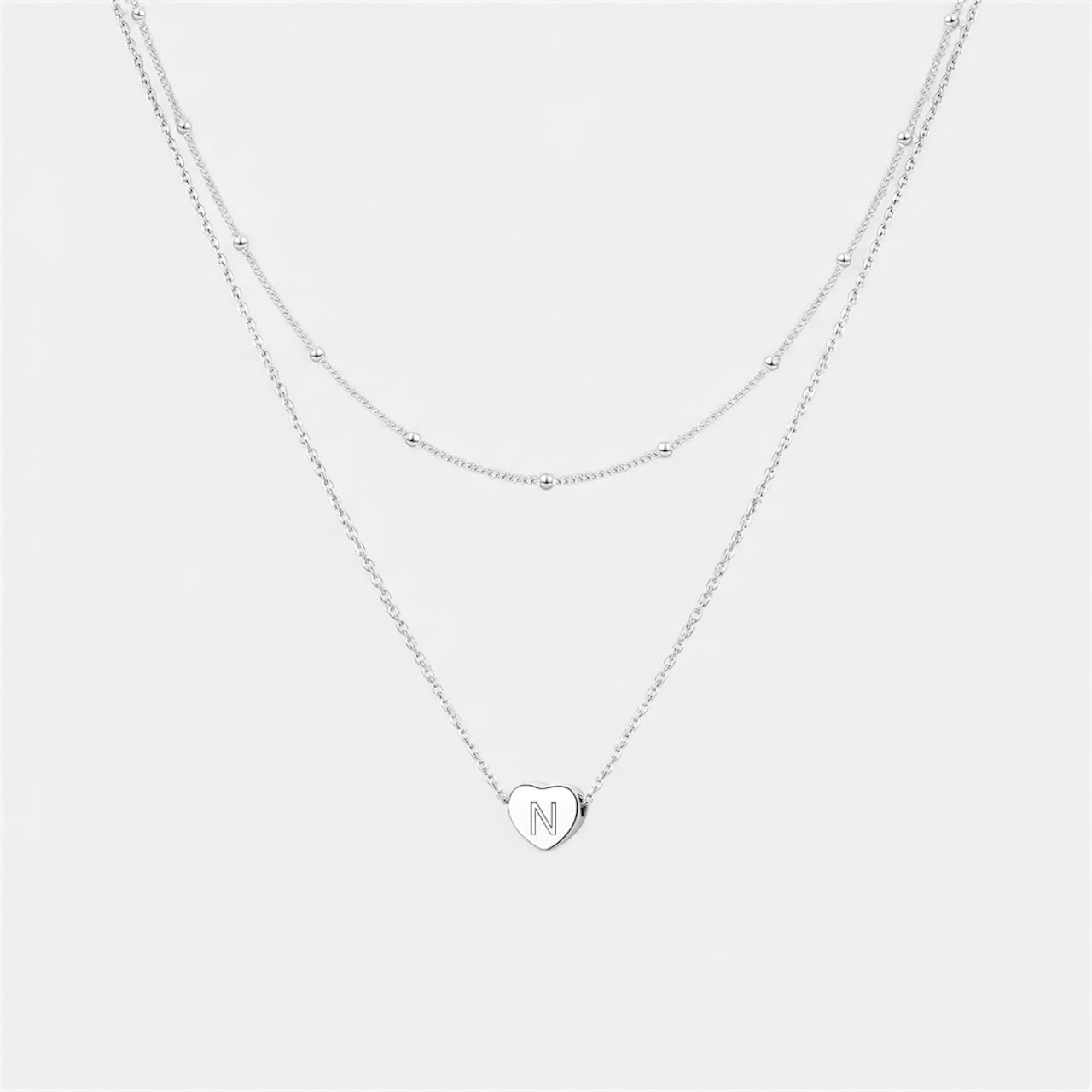 Layered Heart Initial Necklace