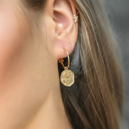ROSIE Medallion Rose Hoop Earrings
