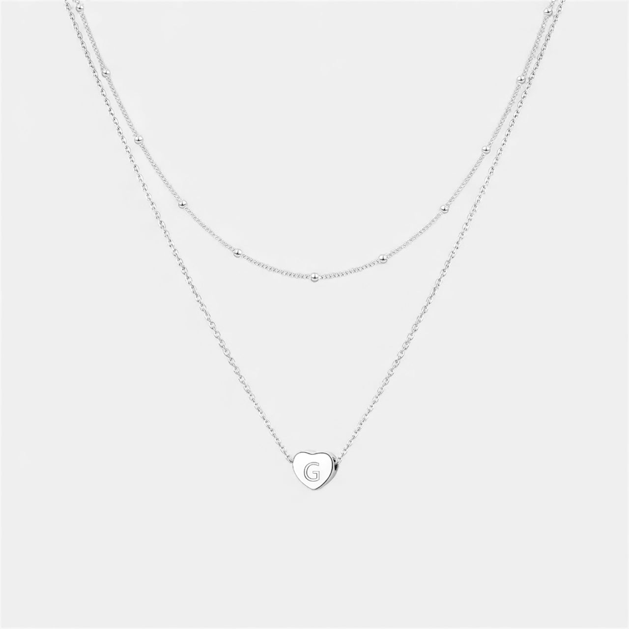 Layered Heart Initial Necklace