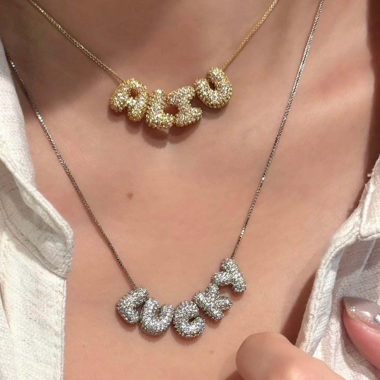 Mini Pavé Bubble Letter Necklace