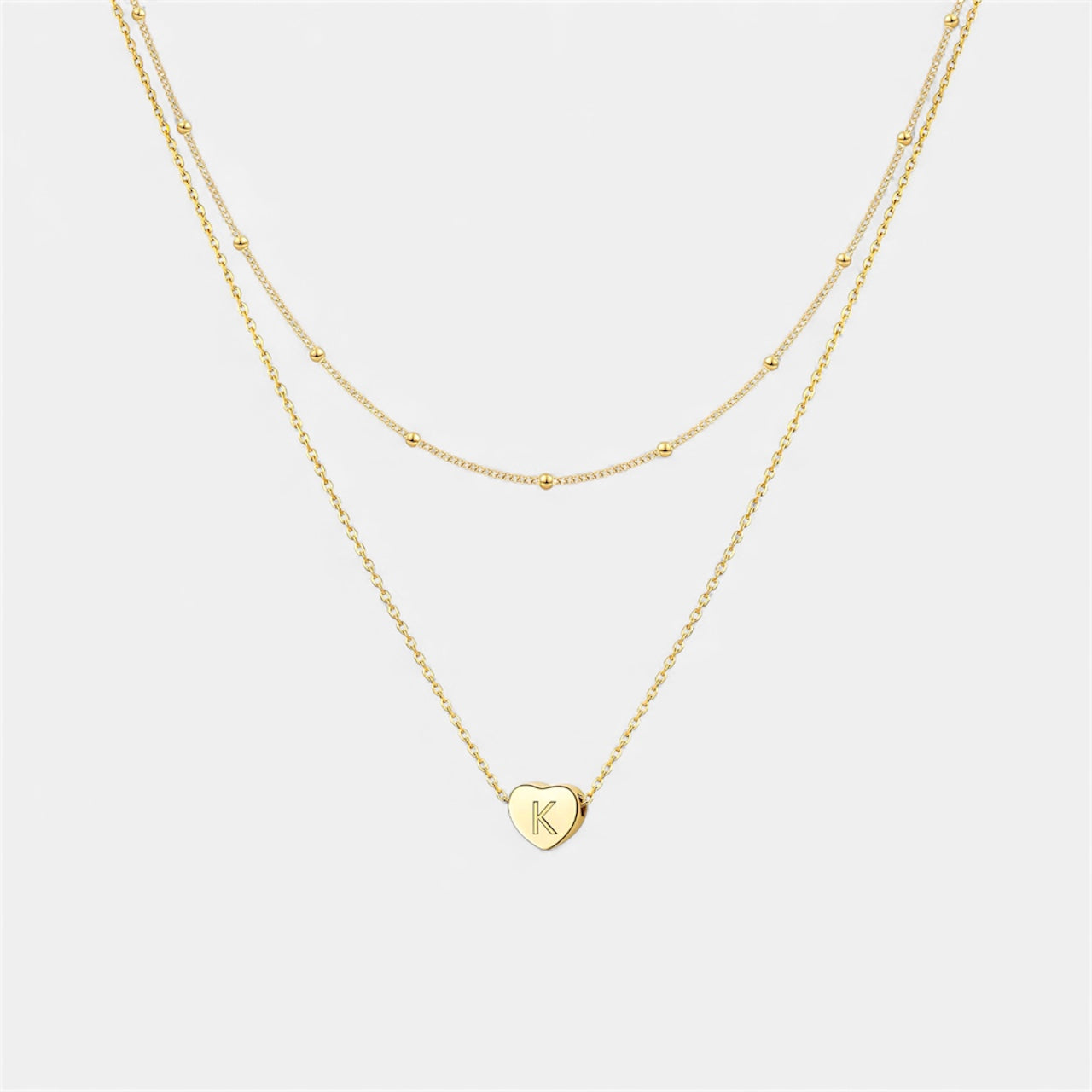 Layered Heart Initial Necklace
