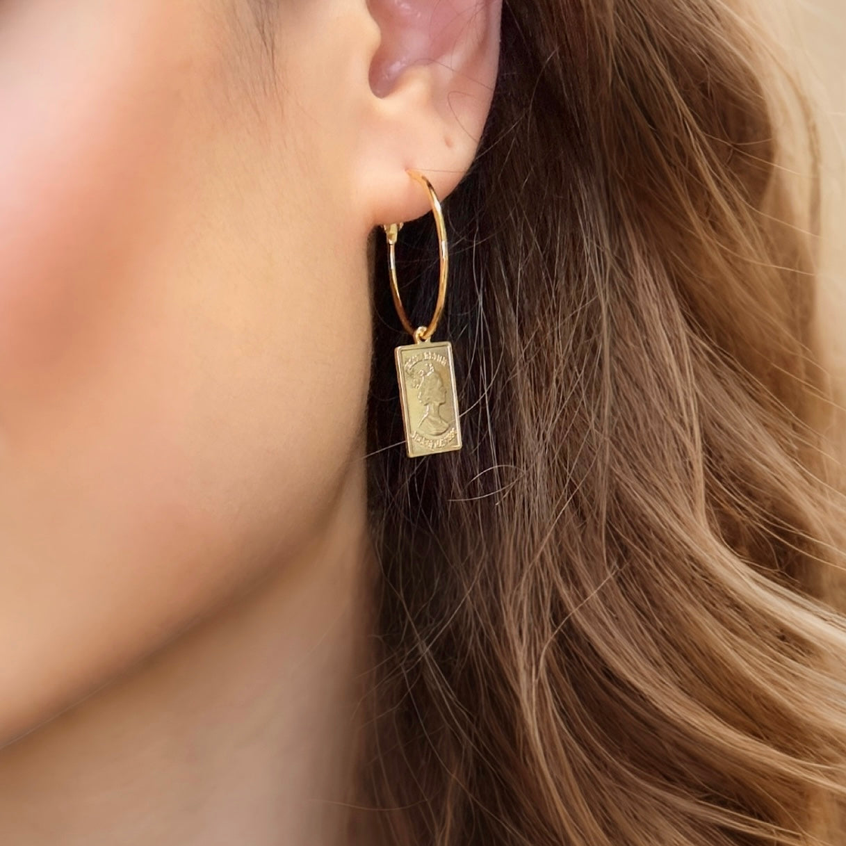 ELIZA Rectangle Medallion Hoop Earrings