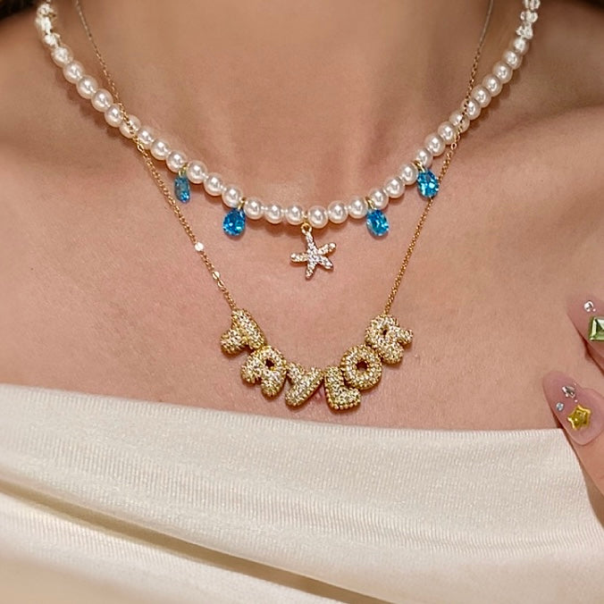 Mini Pavé Bubble Letter Necklace