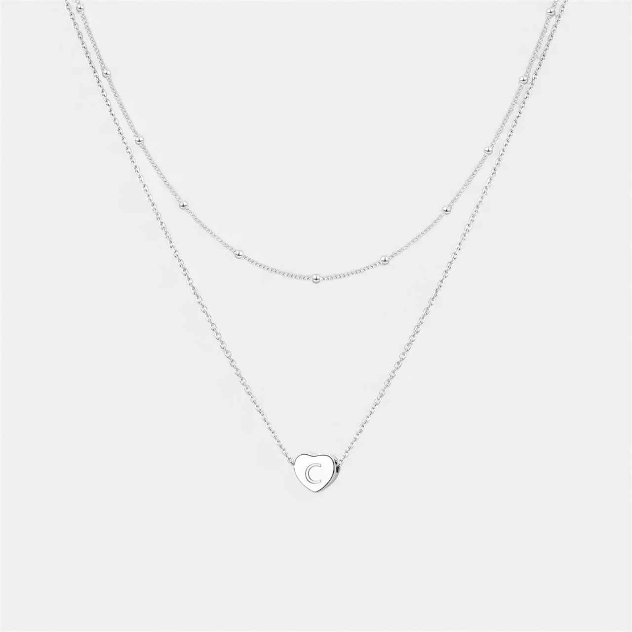 Layered Heart Initial Necklace