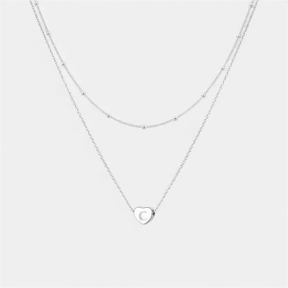 Layered Heart Initial Necklace