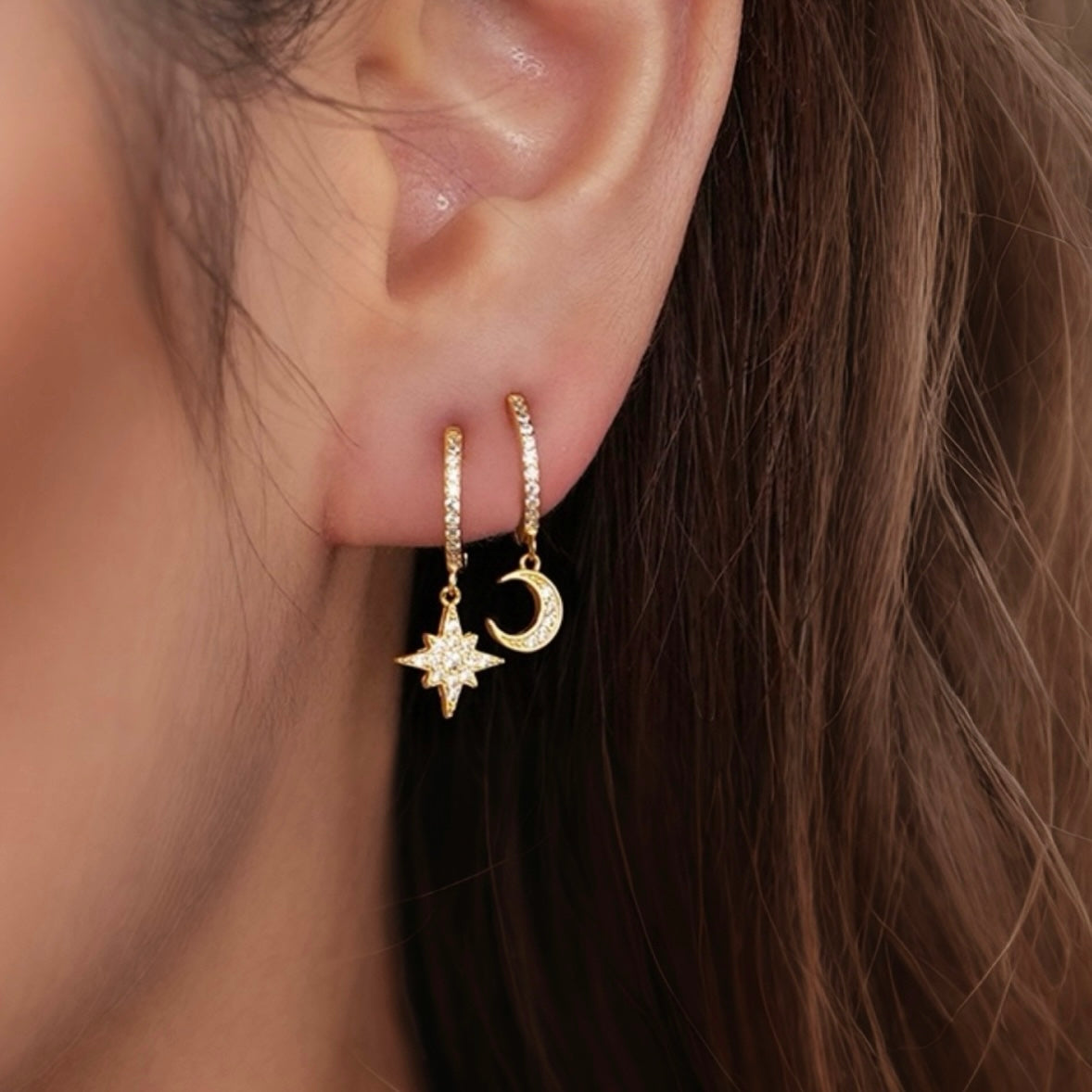 SELENE Star & Moon Huggie Earrings