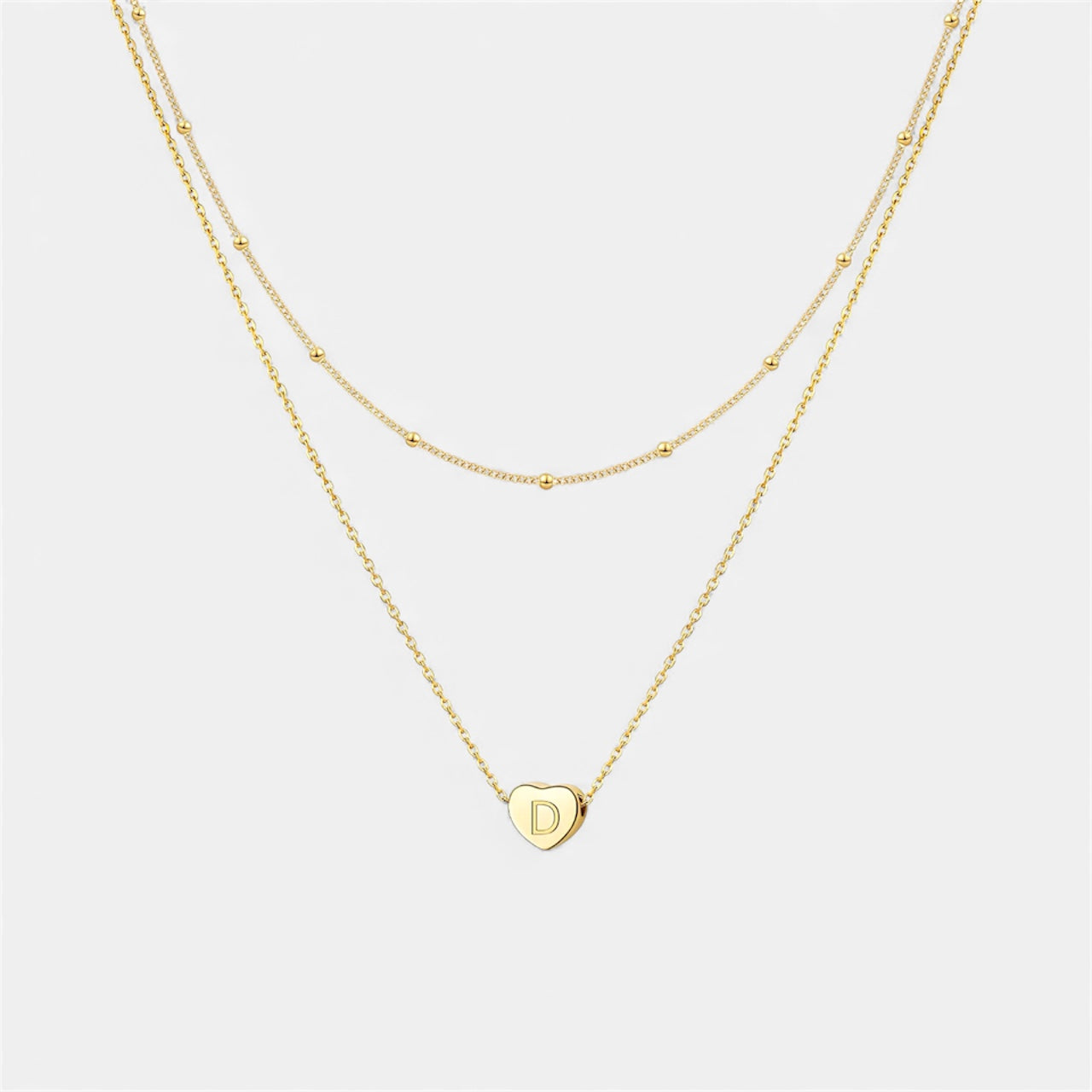 Layered Heart Initial Necklace